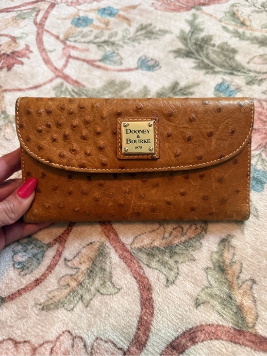 Dooney & Bourke Handbags - Dooney & Bourke Cognac Ostrich-Embossed Leather Wallet